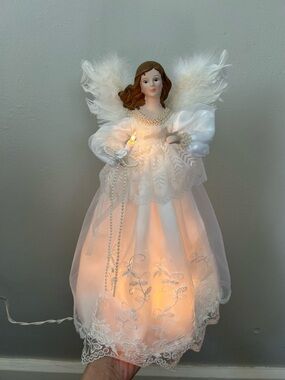Kurt Adler White and Cream Lighted Angel Tree Topper